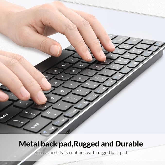 Rii 2.4G Wireless Keyboard,Bluetooth Keyboard(BT 5.1+2.4G),Aluminium Alloy Portable with Touchpad for Computer,PC,Tablet,iPad,Android TV Box,Smart TV,Windows,Mac (Black)