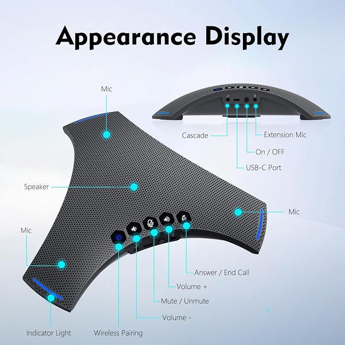 TOALLIN S68 Speakerphone, Wireless Conference Microphones with Speaker, 360° Omnidirectional Voice Pickup, Bluetooth & USB Computer Speaker and Noise-Reduction Mics for Business Meetings