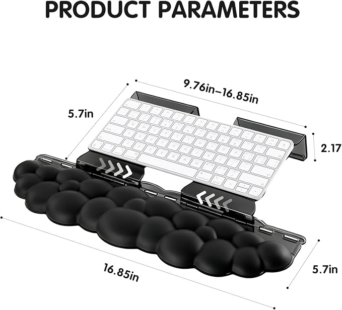 Ergonomic Keyboard Wrist Rest,Adjustable Tilt Stand Combo,Black Acrylic Cloud Comfort Wrist Support, Customizable Width Riser for Home,Office Desk - Portable Comfortable Typing (Black)