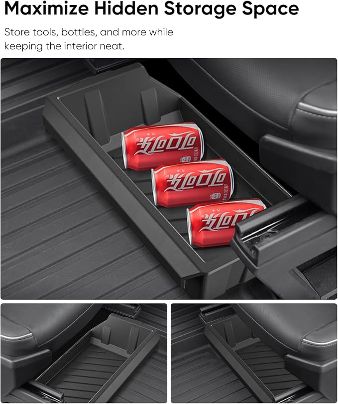 Tesla Cybertruck Underseat Storage Box - Custom-Fit Organizer for 2024-2025 Model, Durable ABS Material, Easy Installation, Maximizes Hidden Storage Space