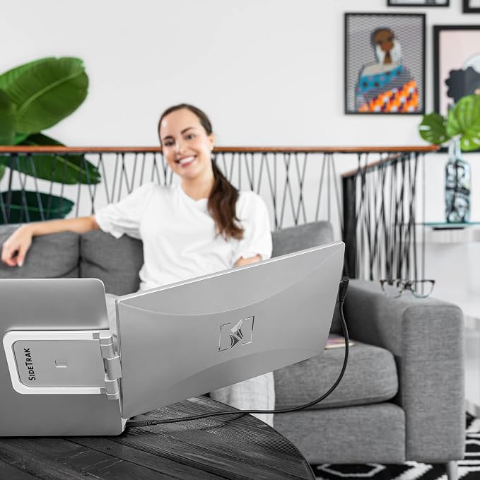 SideTrak Swivel 14" Patented Attachable Portable Monitor for Laptop | FHD TFT Laptop Dual Screen | Mac, PC & Chrome Compatible | Fits All Laptops | Powered by USB-C® or Mini HDMI (Light Silver)