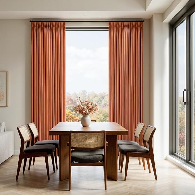 Memory Trained Pinch Pleated Curtains 84 Inches Long, Viral Linen Pinch Pleat Sheer Curtains with Ring Hooks&Clips for Track System Living Room,Terracotta Light Filtering Privacy Curtain 2 Panel Set