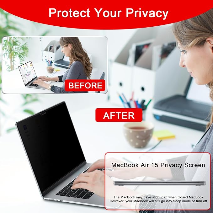 ZOEGAA Magnetic Privacy Screen for Macbook Air 15 Inch (2023-2026, M2, M3, M4, M5), Removable Laptop Privacy Screen Protector, Anti Blue Light Glare Filter for Mac Air 15.3" Laptop Computer