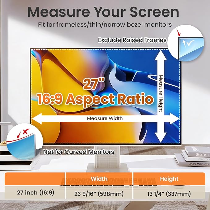 Magnetic Privacy Screen Filter for 27 Inch Computer Monitor 16:9 Aspect Ratio, Removable Hanging Privacy Screen Shield Eye Protection, 27in Anti Blue Light Filter, Anti-Glare Protector