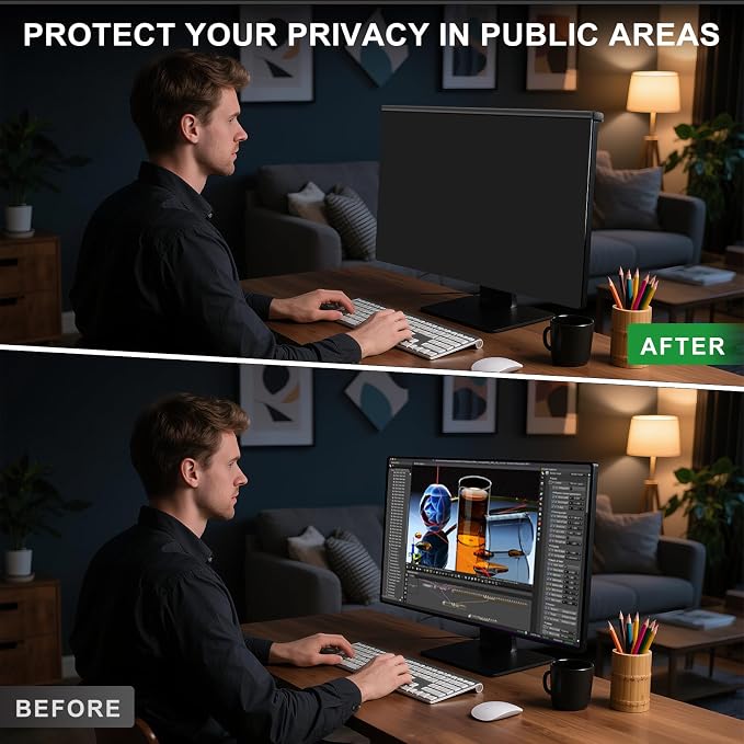 Hanging 32 Inch Computer Privacy Screen Filter, Hanging Computer Screen Privacy Cover, Compatible with, 32 Inch 16:9 Widescreen Monitors, Protect Eyes from Glare and Blue Light