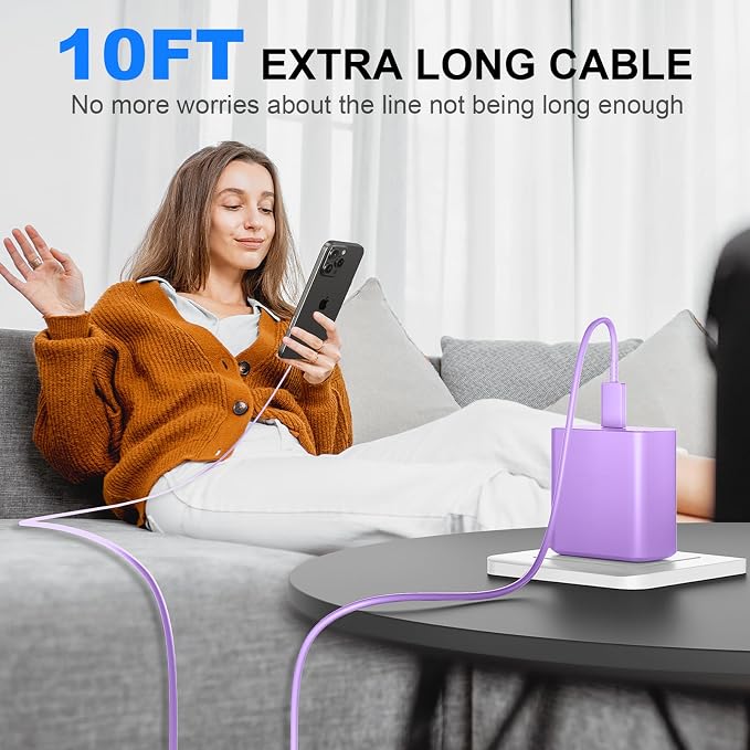 Phone 17 16 Pro Max Charger Fast Charging,45W Phone 17 Charger Type C Chargers USB C Charge Block &10FT Long C Charging Cables Cord for Phone 17/17 Pro/ 17 Pro Max/Air/Phone 16 15 Pro Max,Purple