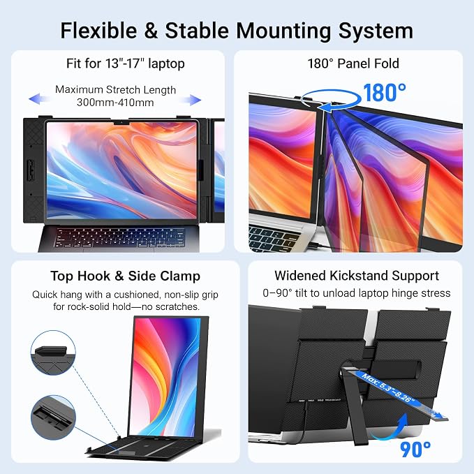 Laptop Screen Extender, 14" FHD 1080P Laptop Monitor Extender, Ultra-Thin Portable Monitor for Laptop with USB-C/HDMI Port, Plug & Play for Windows/Mac/Android/Switch/PS5/Chrome