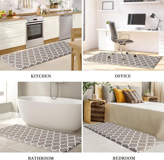 WISELIFE Anti Fatigue Floor Mat - 4/5 Inch Thick Kitchen Mat Non Slip Waterproof Heavy Duty Ergonomic Comfort Mat Durable for Home, Office, Sink, Laundry,(24" x 70", Khaki)