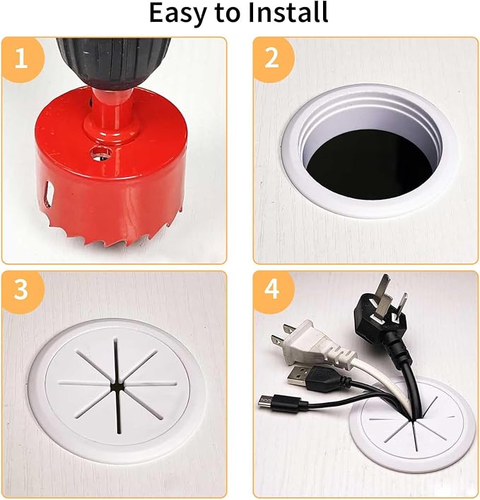 6 Pack TV Cord Hider for Wall Mounted TV, 2-3/8"(60mm) in Wall Cable Management Kit, Includes 6 White Pass Throughs, 1 Hole Saw Drill Attachment & 10 Cable Ties for Easy Install