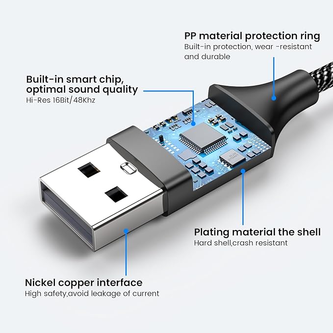 MOSWAG USB to Audio Jack Adapter 0.65Feet/20cm, External Sound Card Jack Audio Adapter with 3.5mm Aux Stereo Converter Compatible with Headset,PC,Laptop,Linux,Desktops,PS4 and More Device
