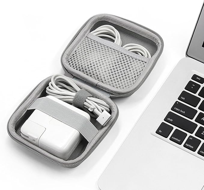 Charger Case for Macbook, Portable Tech Electronic Organizer Bag, Small Travel Storage Pouch for Laptop Accessories, MacBook Power Adapter, Charging Cords, USB Drives (Grey-Oxford, M)