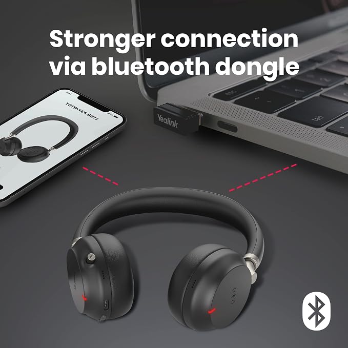 Global Teck Worldwide Yealink BH72 Wireless Bluetooth Stereo Headphones w/Mic, 35-Hour Battery, Wireless Charging, Work from Home Office - Zoom, Meet, Webex, Calls, Noise Cancellation Mic, GTW Cloth