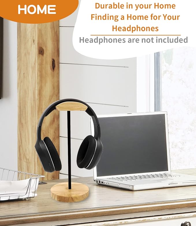 Headphone Stand Nature Wood & Metal Headset Hanger Mount Hook Gaming Holder Desktop Earphone Artful Functional Craftmanship Stand for All Headsets with Solid Wooden Base