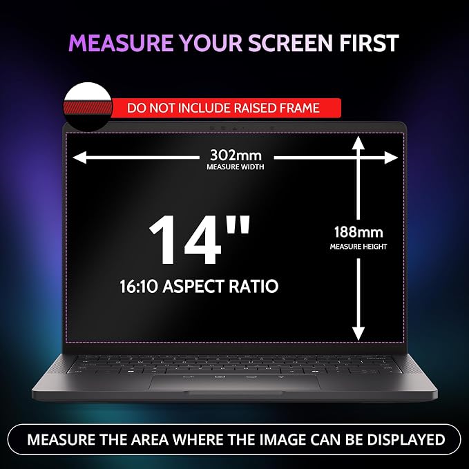 Peslv 360° 4 Way Laptop Privacy Screen for 14 Inch 16:10 Aspect Ratio Computer Monitor, Anti Glare Blue Light Spy Filter Private Cover, Bubble-Free Black Security Protector