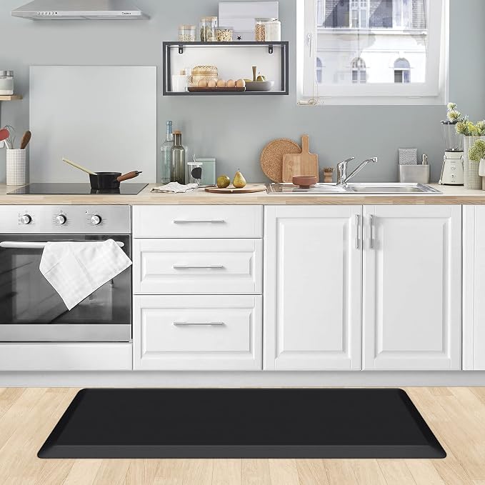 KitchenClouds Kitchen Mat Cushioned Anti Fatigue Kitchen Rug Non Slip Standing Mat Comfort Floor Mats for Sink Office (17.3"x39"- 0.8inch,Black)