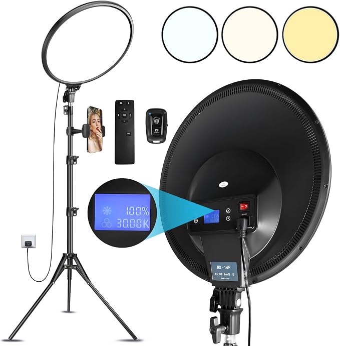 MACTREM 14in Large Ring Light with 71" Tripod Stand/Phone Clip,LCD Display 40W 6000K Full-Screen Selfie Ring Light for Live Stream, YouTube, TikTok, Video Recording, Makeup,Barber,Tattoo,Photography