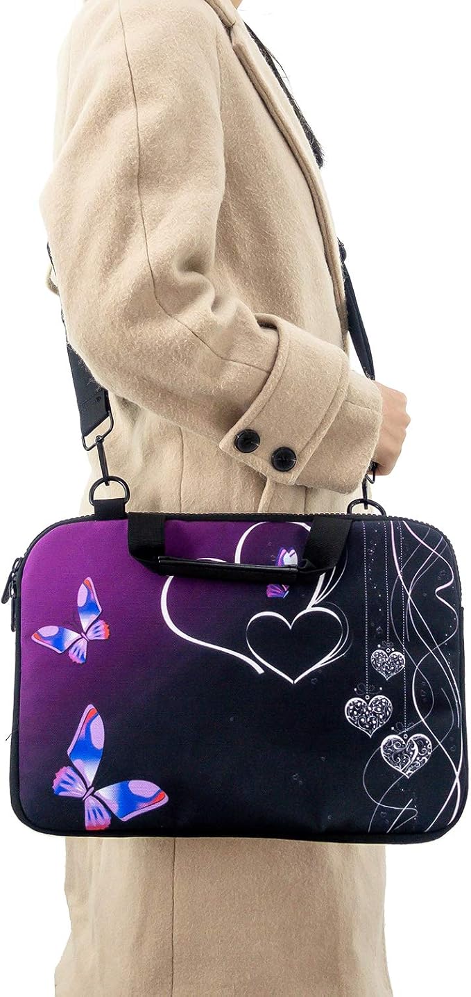 icolor 14.5 15 15.6 Inches Canvas Laptop Shoulder Bag Case,Messenger Bag Sleeve Pouch,Travel Briefcase,Computer Ultrabook Notebook Protective Carrying Bag with Adjustable Strap,Heart & Butterfly
