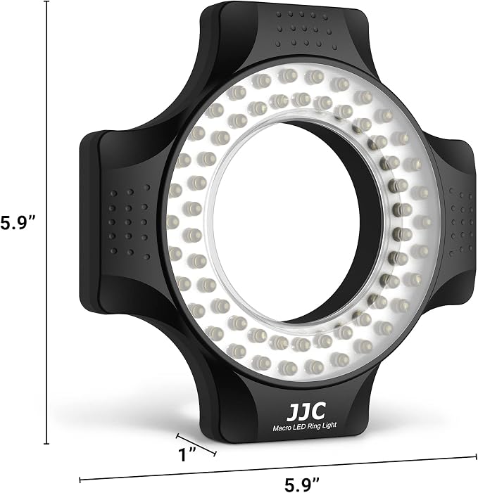 JJC Macro Ring Light for DSLR Macro Lens Canon EF 100mm f2.8L/RF 100mm f2.8L/EF-S 60mm f2.8/Nikon AF Micro 60mm f2.8D/AF-S DX Micro 40mm f2.8G/Z MC 50mm f2.8 with 49/52/55/58 62/67mm Adapter Rings