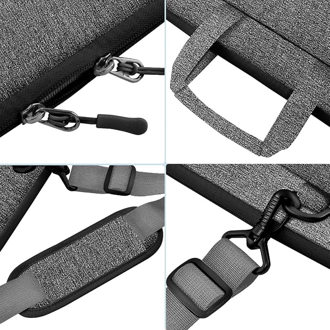 Laptop Case 15.6 inch Shoulder Bag, Durable Shockproof Protective Computer Carrying Briefcase with Multi-Pockets and Strap Compatible with Most 15.6 inch Notebooks,Dark gray-black