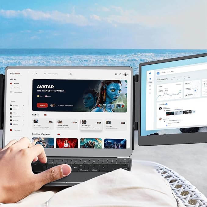ZUMWALT Portable Laptop Screen Monitors Extender - 14" 1080P FHD Portable Monitors with Adjustable Stand for 13''-16.1'' Laptop, Plug and Play, Compatible with Wins/MacOS/Chrome/Android/PS5/Switch