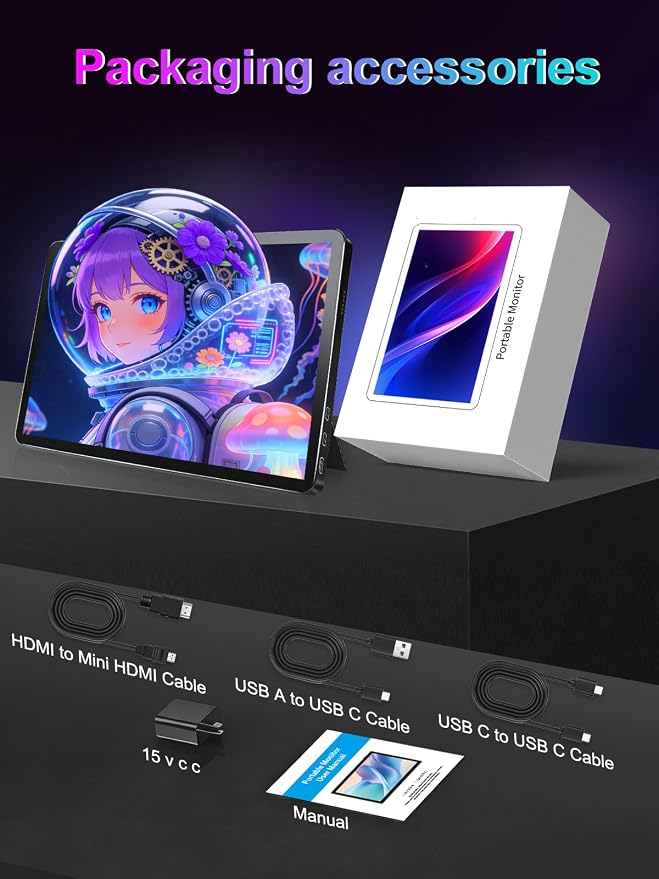 11" Touchscreen Monitor,2.5K IPS Portable Touch Screen 16:10 450 nits Adjustable Vertical Monitor with VESA Stand,2560 * 1600 HDMI USB C Travel Monitors for Laptop,PC,Phone,Business(Black)