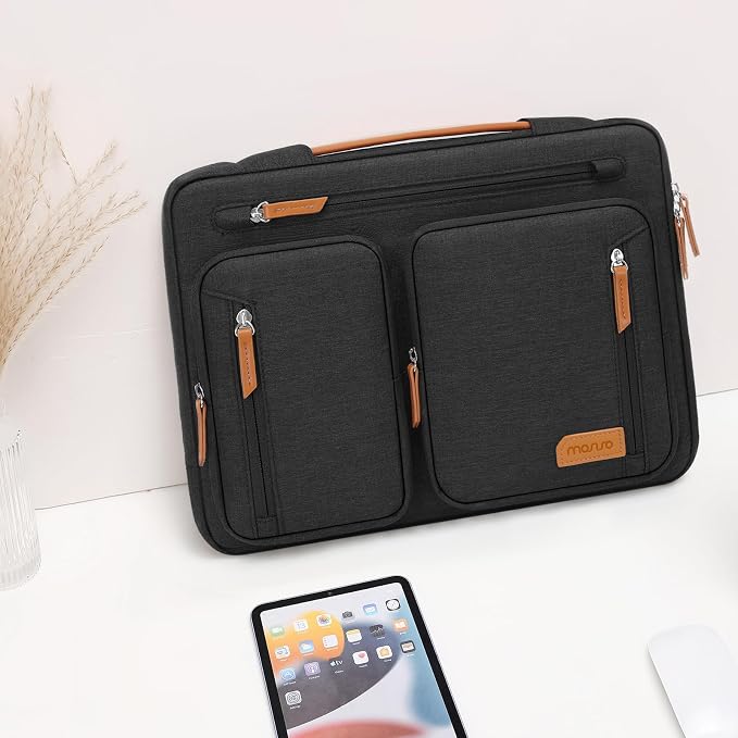 MOSISO 360 Protective Laptop Case 14 inch, Laptop Sleeve Compatible with HP Lenovo Dell ASUS Acer, HP Stream/Dell Latitude 14, Side Open Carrying Computer Bag with 5 Accessory Pockets&Belt, Black