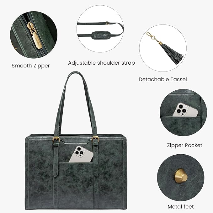 LOVEVOOK Laptop Bag for Women Vintage Leather Work Tote 15.6 inch Large Capacity Computer Bag with Clutch Purse for Teacher,Office,Casual
