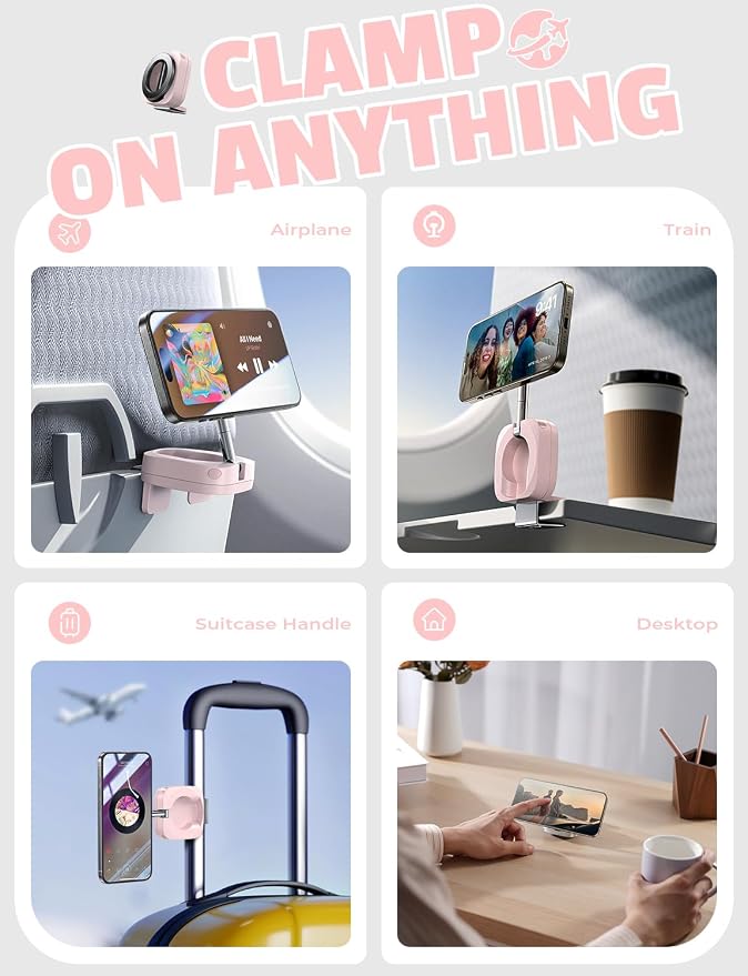 LISEN Airplane Travel Essentials for Women Men Phone Holder for Desk MagSafe Phone Travel Size Accessories Airplane Gadgets Pink Office Desk Decor Accessories for Women Room Decor Organizer,Pink