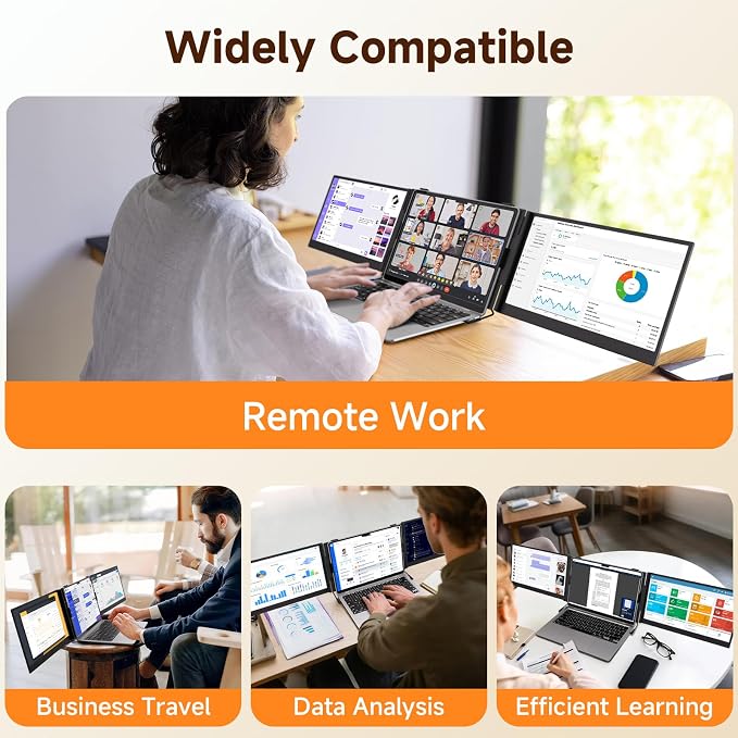 14" Laptop Screen Extender, 0.18" Ultra-Thin Laptop Monitor, Stable Damping Stand with 90° Rotation, 180° Rotation Dual Screen, Extra Compatible with Windows/Mac/Android/Switch/PS Fits 13"-17" Laptops