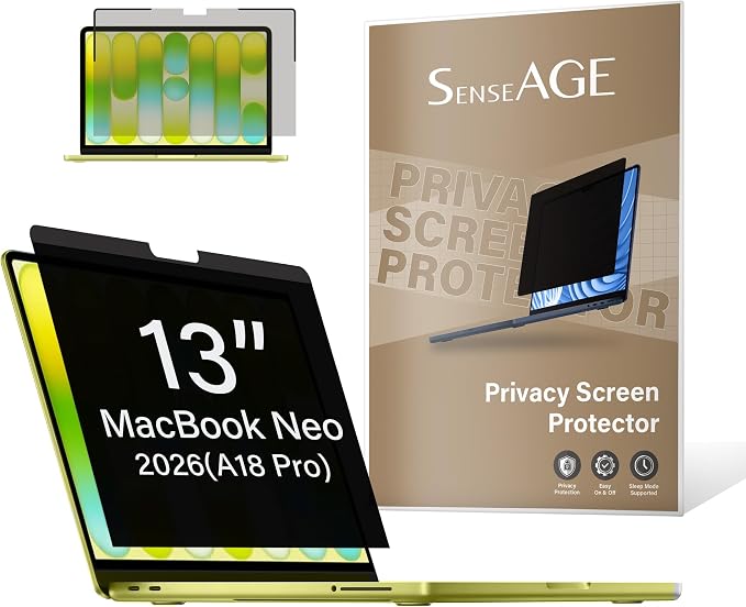 SenseAGE Magnetic Privacy Screen Filter For MacBook Neo 13 Inch (2026, A18 Pro Chip, Model A3404), Removable Privacy Screen Protector, Anti Glare Blue Light, Compatible with MacBook Neo 13 inch