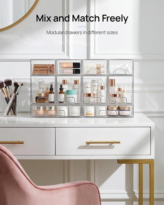 Vtopmart 6 Pack Small Clear Stackable Storage Drawers,Acrylic Bathroom Makeup Organizer,Plastic Storage Bins For Vanity, Undersink, Kitchen Cabinets, Pantry, Home Organization
