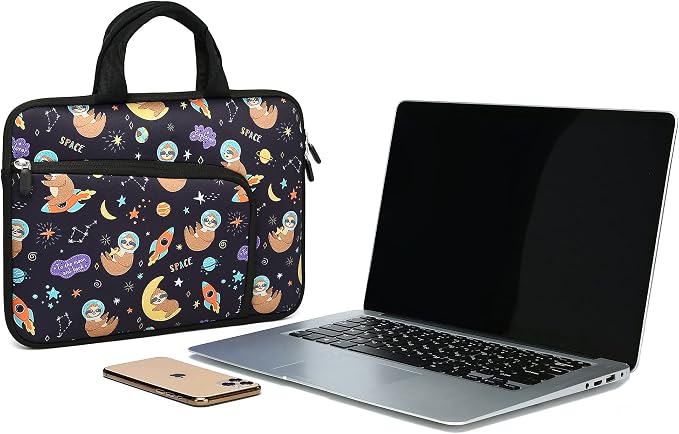 14 15 15.4 15.6 inch Laptop Handle Bag Computer Protect Case Pouch Holder Notebook Sleeve Neoprene Cover Soft Carrying Case with Extra Pockets For Dell Lenovo HP Chromebook (Space Sloth)
