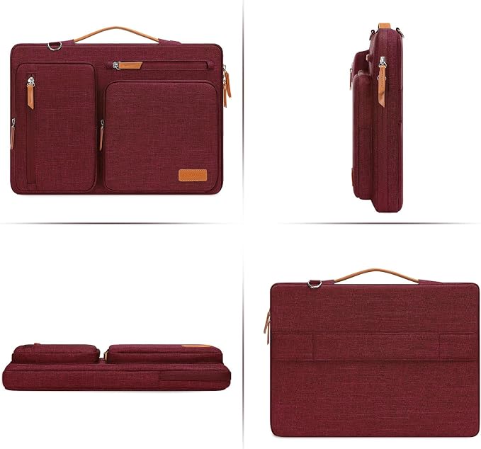 MOSISO 360 Protective Laptop Shoulder Bag,13-13.3 inch Computer Bag Compatible with MacBook Pro 14, HP, Dell, Lenovo, Asus Notebook,Side Open Messenger Bag with 4 Zipper Pockets&Handle, Wine Red