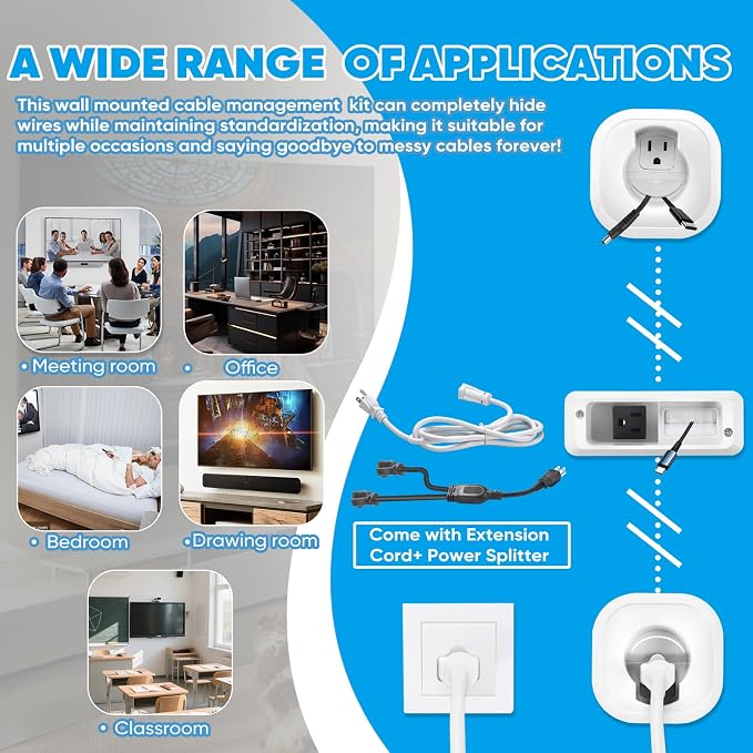 in-Wall Cable Management Kit for TV & Soundbar - Hide Cords Behind Wall Mounted TV with Power Relocation, Includes Drywall Saw & Hole Saw - DIY Home Theater & Gaming Setup