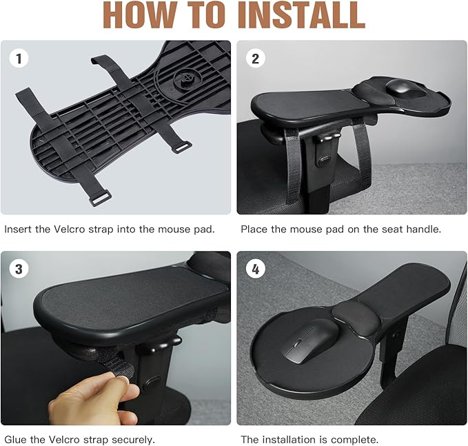 Upgraded Ergonomic Arm Rest Mouse Pad for Chair,Adjustable Mouse Tray with Wrist Cushion, Chair arm Mousepad, Black