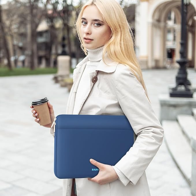 RAINYEAR Laptop Sleeve Case 13.3 Inch, Protective Portable Case with Front Pocket, Briefcase Handbag Laptop Bag Compatible with 13.3-14 Inch Laptop PC, 14 Inch MacBook Pro M5 M4 M3 M2 M1, Navy Blue