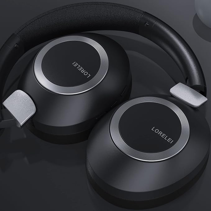 LORELEI B-C6 Wireless Over Ear Headphones, 50H Playtime Foldable Lightweight Bluetooth Headsets, Deep Bass, Built-in Microphone, Memory Foam Earmuff, for Travel, Home Office(Space Black)