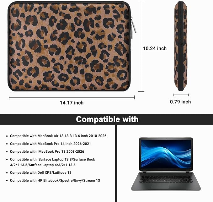 MOSISO Laptop Case 13.3 inch,13-13.3 inch Laptop Sleeve Compatible with MacBook Neo/Air 13.6/Pro 13/Pro 14, HP Dell ASUS Lenovo,Neoprene Computer Bag Cover with Small Case,Brown Wild Leopard