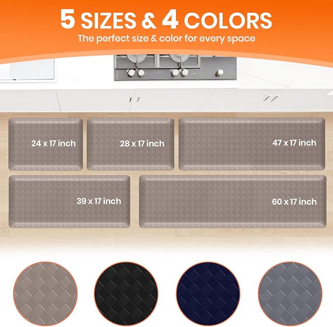 4/5 Inch Extra Thick Kitchen Mats for Floor,Non Slip Anti Fatigue Kitchen Rugs,Waterproof Stain Resistant Sink Mat,Cushioned Standing and Comfort Mats for Office (17"x60" Khaki)