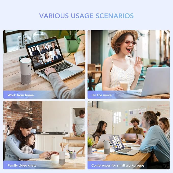 NUROUM C10 Conference Webcam with Microphone Speaker, Portable All-in-1 Design, 1080P 90° Camera for Video Conference, 10ft Voice Pickup/AI Noise Cancellation, USB Plug&Play for PC/Desktop Zoom/Teams