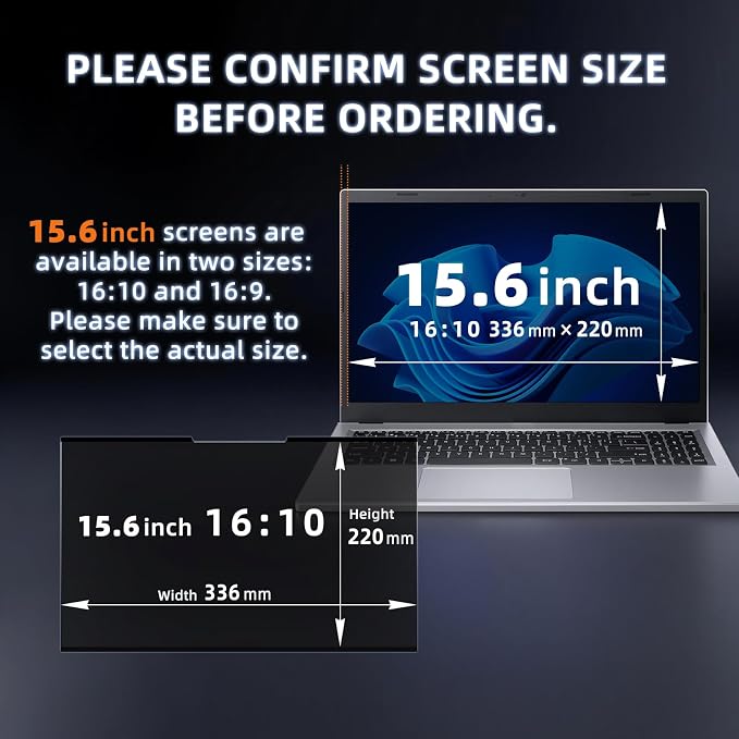 Nano-Adsorption Laptop Privacy Screen 15.6 inch 16:10, Removable Laptop Privacy Screen Protector, Anti Glare Blue Light Touchscreen compatible, Computer Private Filter