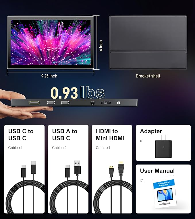 10.1 inch Portable Touchscreen Monitor, Screen Extender 1920x1200 IPS Travel Small Monitor with Cover, USB-C HDMI Computer Touch Screen Display for Laptop Windows PC Mac PS4 Xbox