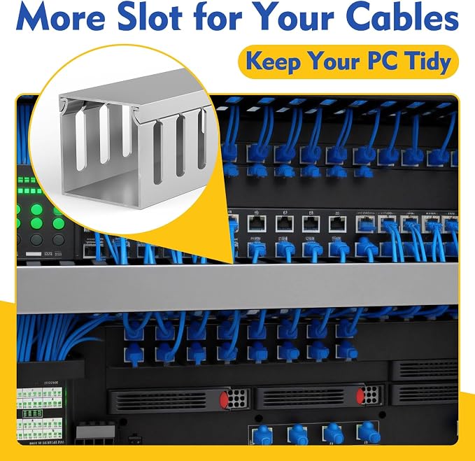 Open Slot Wiring Raceway Cable Duct, 123in Cable Management Channel Cord Track,Desk Wire Channel, Under Desk Cable Management to Hide Cables, Wires for Computers (Grey, 1.57" Hx1.57 W, 15.4''L(8 Pc))