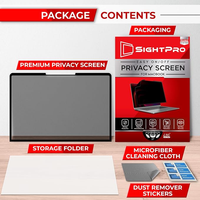 SightPro 14 Inch Privacy Screen for MacBook Pro(2021-2026, M1-M5) Monitor - Removable Laptop Privacy Filter Shield and Protector