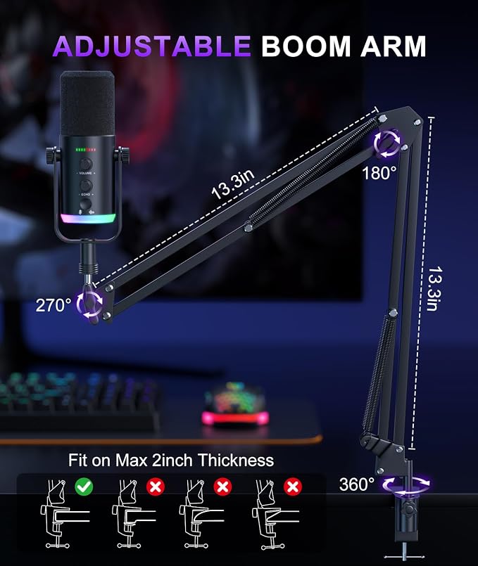 Dynamic Gaming Microphone | USB/XLR Dual Mode | RGB Boom Arm Mic Kit with One‑Touch Mute, Headphone Monitor, Gain Control | for Streaming, Podcast, PC, PS4/PS5, Recording