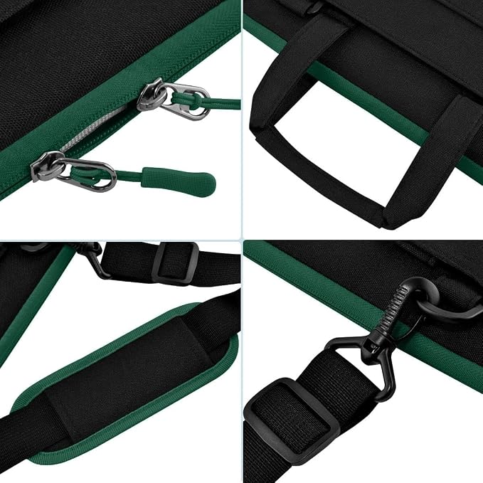 Laptop Case 15.6 inch Shoulder Bag, Durable Shockproof Protective Computer Carrying Briefcase with Multi-Pockets and Strap Compatible with Most 15.6 inch Notebooks,Black-Green