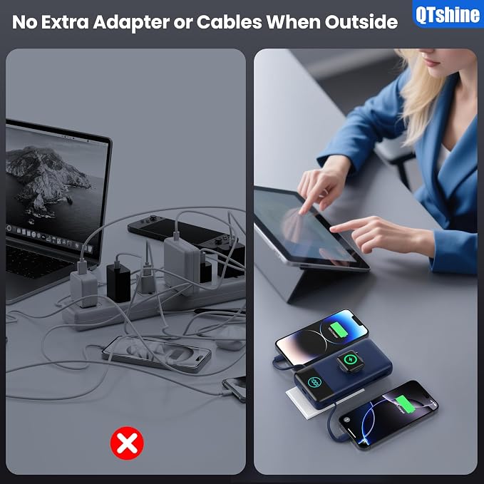 Portable Charger for iPhone, 40800mAh Power Bank with Built-in Cables & AC Wall Plug, 5 Outputs USB C Fast Charging External Battery Pack for iPhone 17/16/15/14, Android, Travel Essential (Blue)