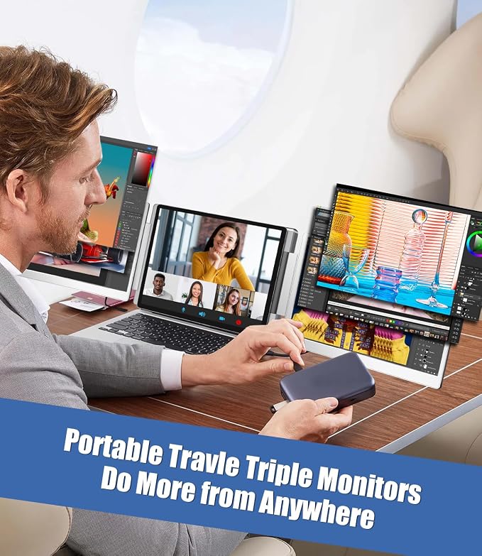 15.6" Laptop Screen Extender, Left Screen 360° Flip Triple Screen Monitor Extender, FHD 1080P IPS Portable Travel Monitor Display, fit for 13-17.3" Laptops, Compatible with Windows and MacBook-S10