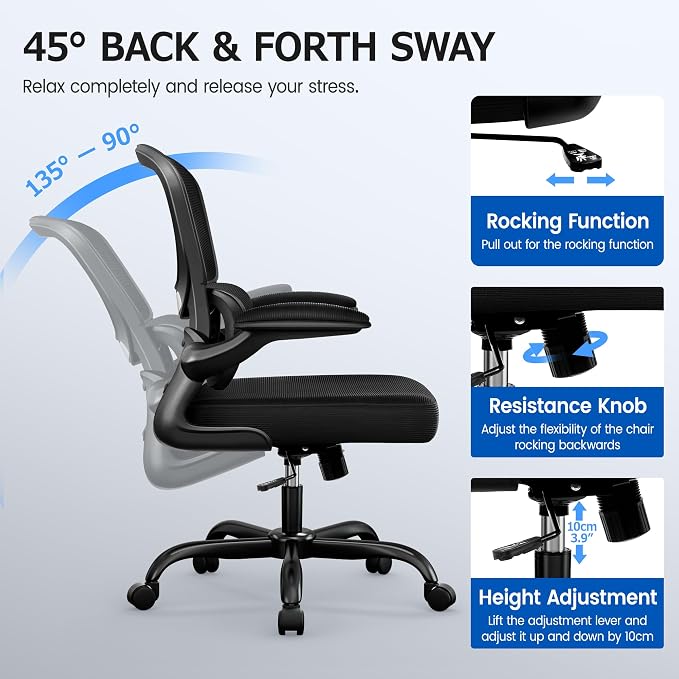 ALLGOD Ergonomic Office Chair, Breathable Mesh Ergonomic Desk Chair with Lumbar Support, Flip-up Armrests, Computer Chairs Comfortable for Home, Office, Work, Standard, 2 Pack