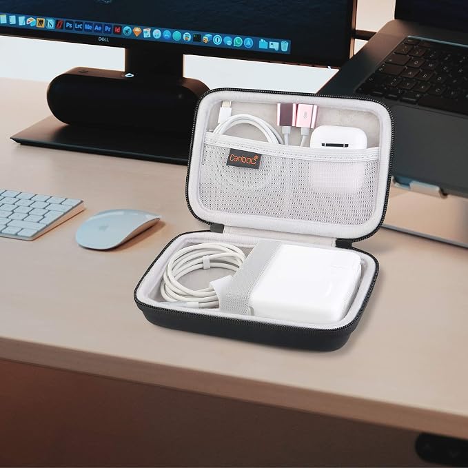 Canboc Carrying Case for MacBook Air Pro Charger MagSafe/MagSafe 2 Power Adapter, iPhone 16/16 Pro MagSafe Charger, USB C Hub, Type C Hub, USB Multiport Adapter, Hard Shockproof Bag, Black